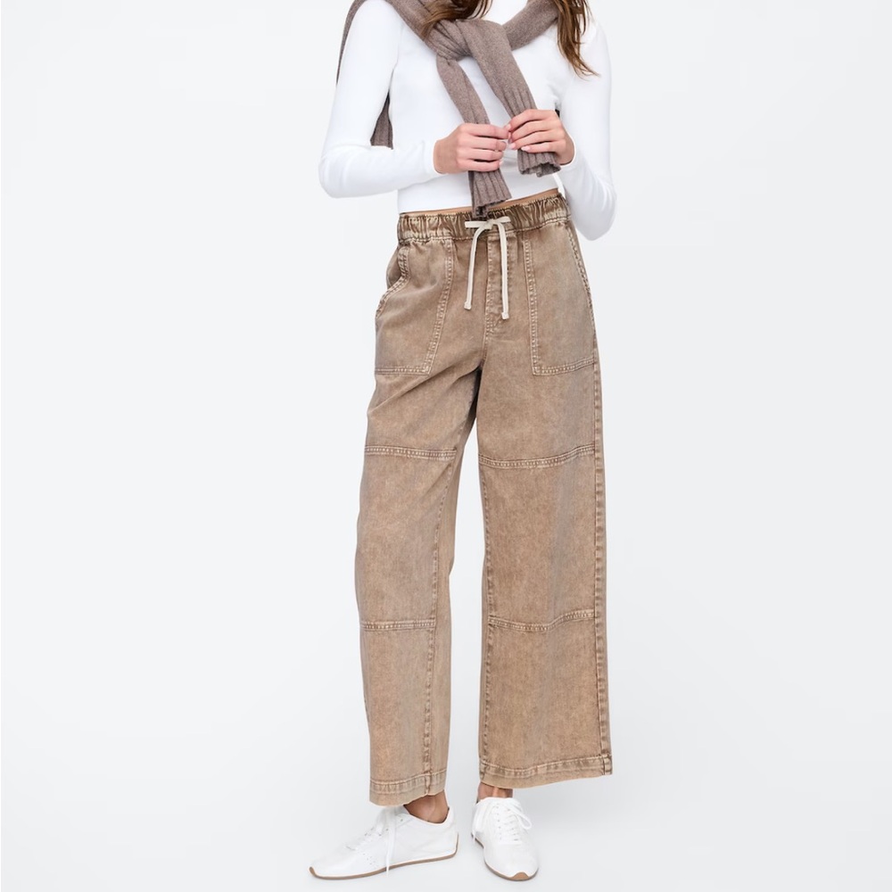 GAP Factory Wide-Leg Drawstring Pants in Light Brown